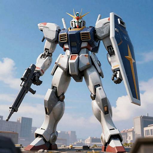 Detailed Mecha Robot with Weapon and Shield