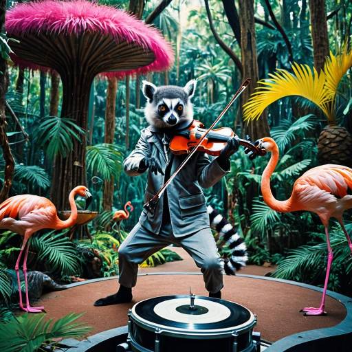 Lemur Playing Violin in Futuristic Jungle