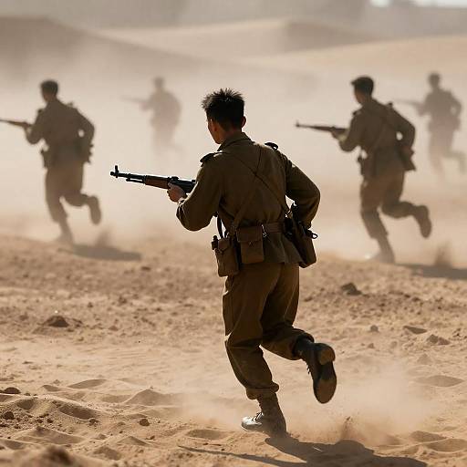 Silhouette of Soldier in Sandy Battlefield
