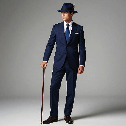 Vintage Gangster in Blue Pinstripe Suit