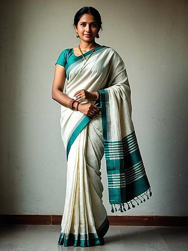 Full-Body Woman in Malmal Cotton Saree