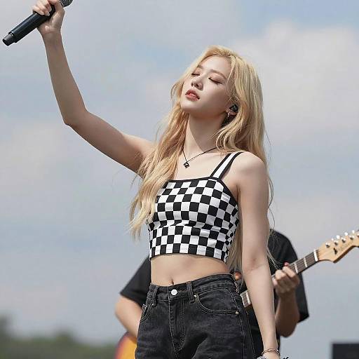 Blonde Woman Singing with Guitar