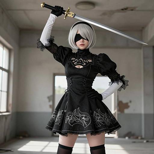 Cosplay of 2B in Dramatic Setting