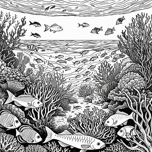 Coral Reef Ecosystem Coloring Page