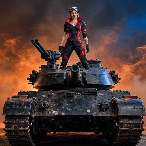 Fierce Woman Commanding Black Tank