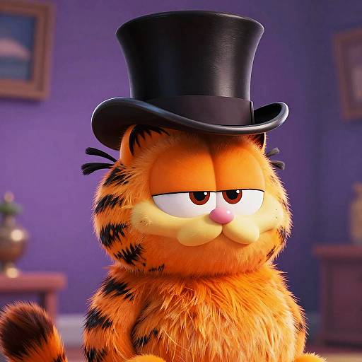 Dashing Garfield Cat Wearing Top Hat