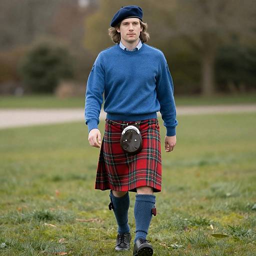 Confident Man in Kilt on a Path