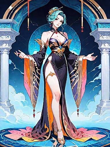 Elegant Dark Fantasy Woman in Silk Dress