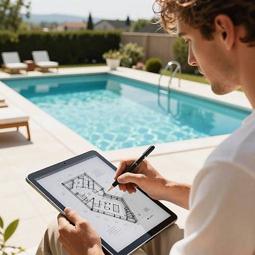 Photorealistic Man Sketching Fiberglass Pool