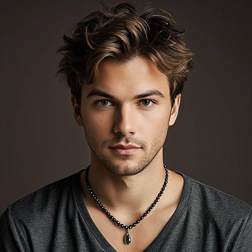 Portrait of Handsome Young Man with Tousled Hair