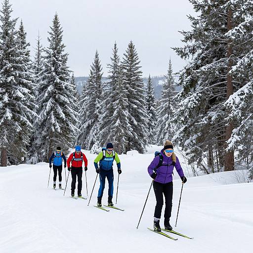 Cross-Country Skiers on Snowy Trail