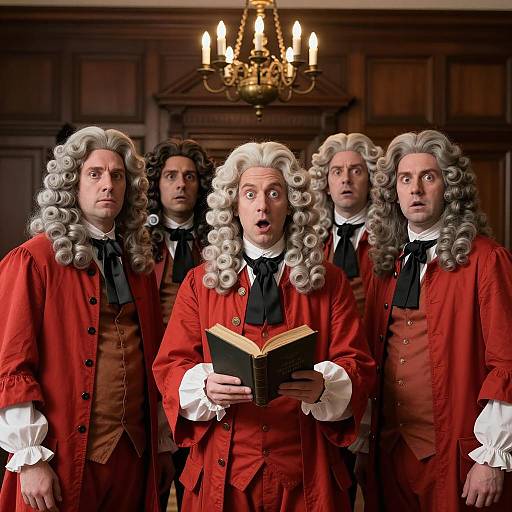 Curly-Wigged Men in Luxurious Setting