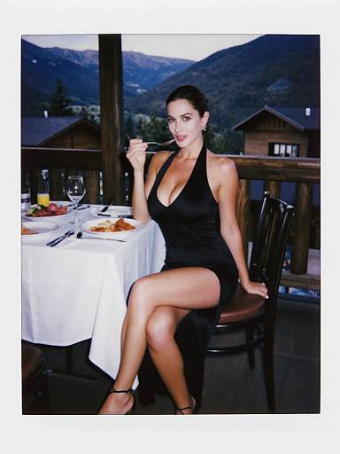 Elegant Woman in Mountain Lodge Dinner