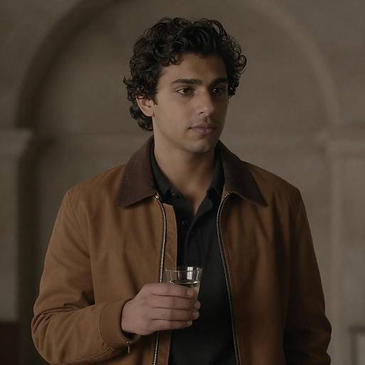 Young Man in Dimly Lit Stone Room