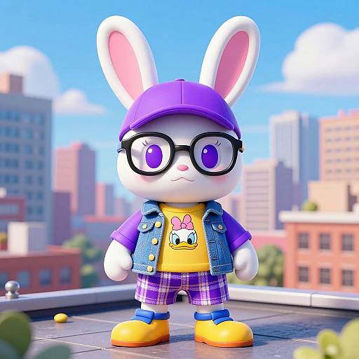 Anthropomorphic Rabbit on City Rooftop