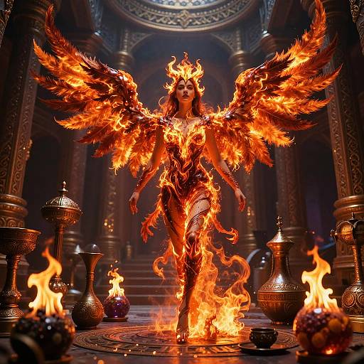 Phoenix Woman Among Lost Kingdom Artifacts