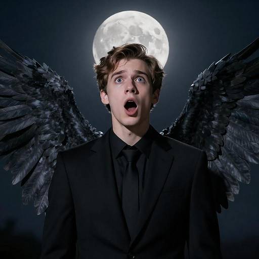 Shocked Young Man with Dark Wings