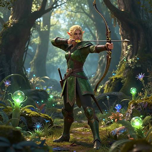 Fantasy Elf Archer in Enchanted Forest