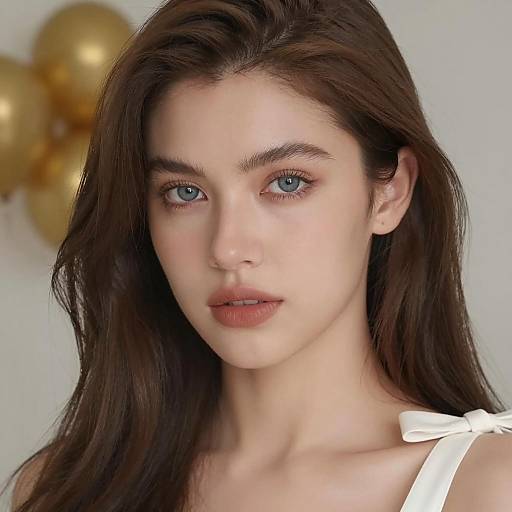 Portrait of Woman with Blue Eyes and White Bow Top