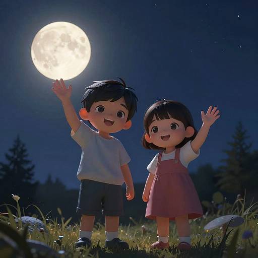Charming Couple Waving Under Moonlight