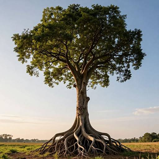 Majestic Inverted Tree in Sunlit Landscape
