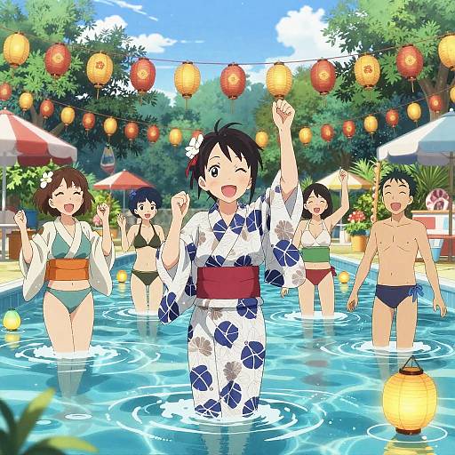 Vibrant Anime Summer Pool Festival