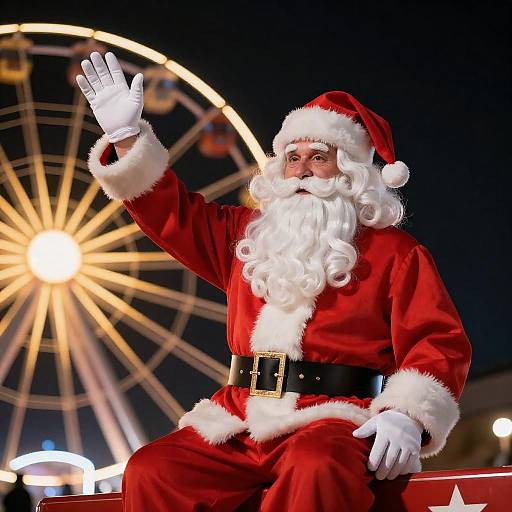 Santa Claus Waving by Ferris Wheel