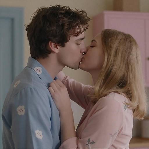 Tender Kiss: Couple in Pastel Setting