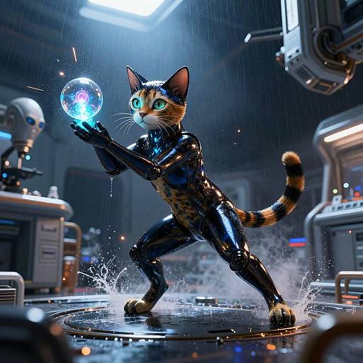 Futuristic Calico Cat Alien Scientist