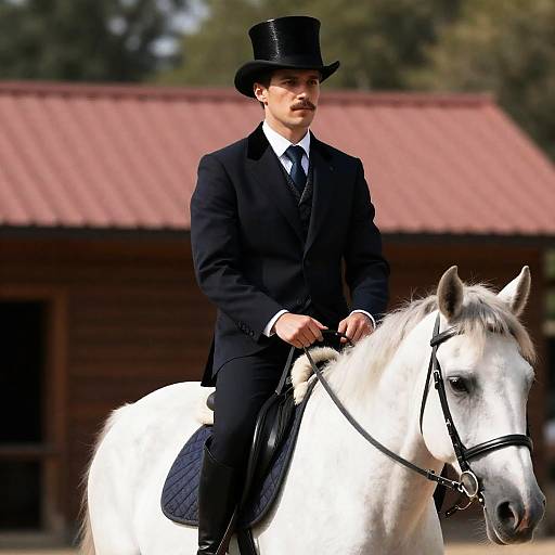 Sophisticated Horseman in Sunlit Landscape