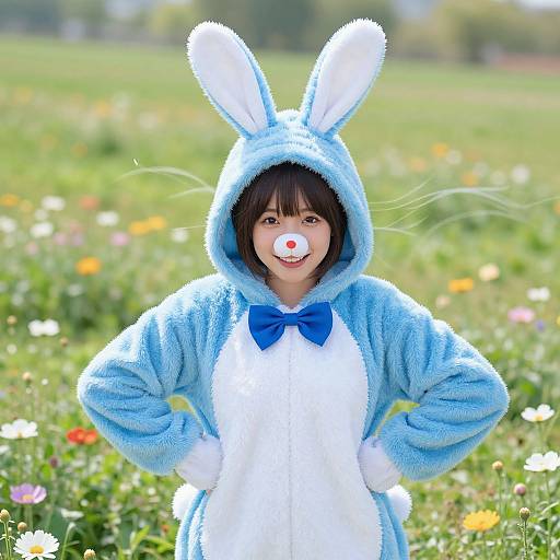 Person in Detailed Blue Bunny Costume