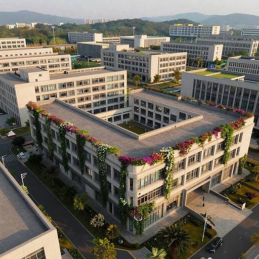 Eco-Friendly University Campus with Flowering Vines
