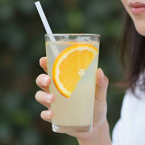 Woman Drinking Lemonade with Orange Slice