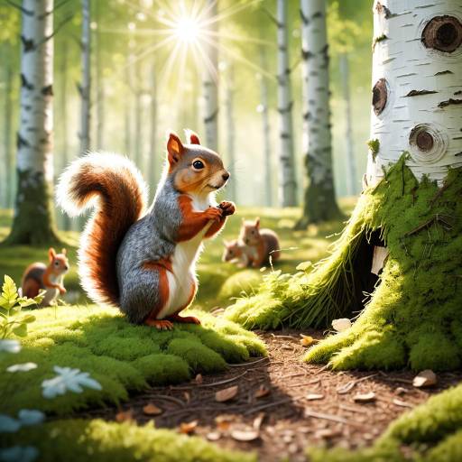 Sunlit Squirrel in Mossy Forest