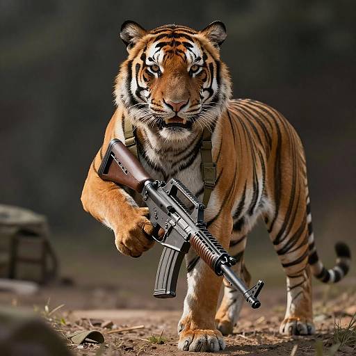 Bengal Tiger Soldier with Rifle