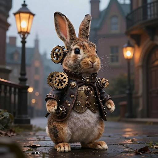 Steampunk Rabbit-Cat in Victorian City