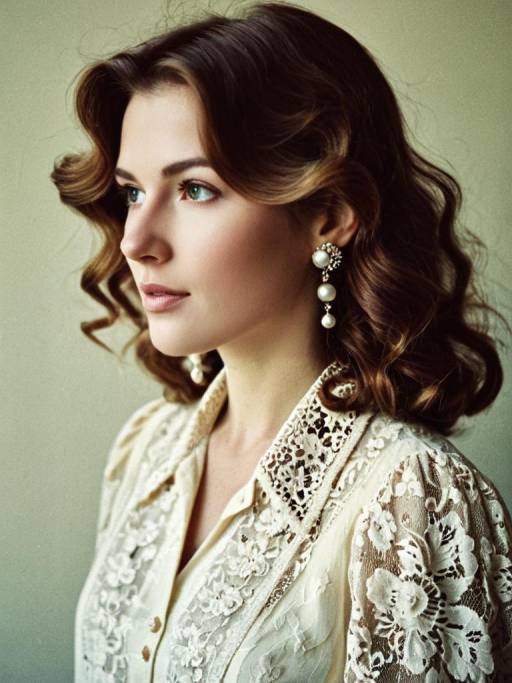Vintage Elegance: Woman in Lace and Pearls