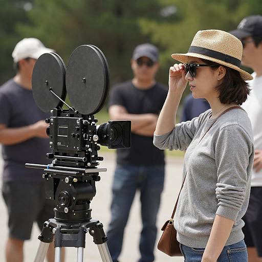 Dynamic Film Set with Focused Woman