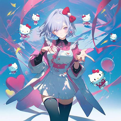 Illustration of Hello kitty (character), sanrio in the style of Yamakawa