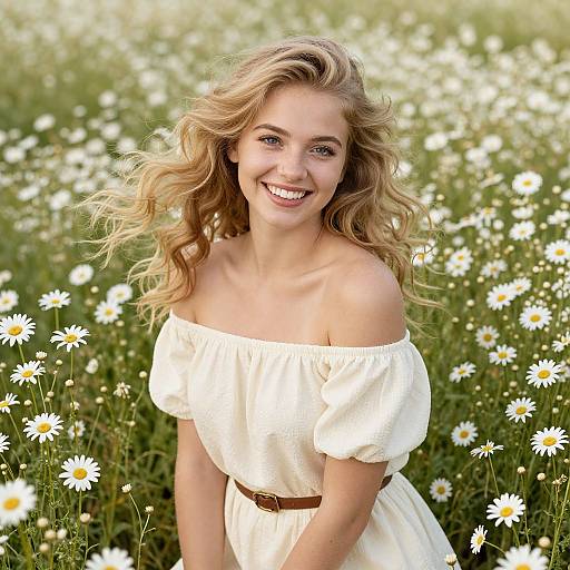 Radiant Woman in Daisy Field