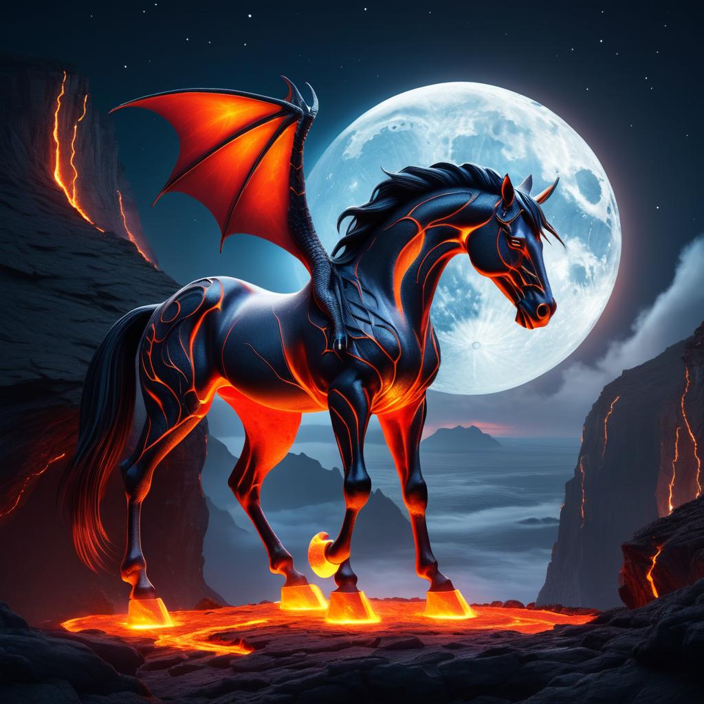 Majestic Dragon-Horse Fusion at Night