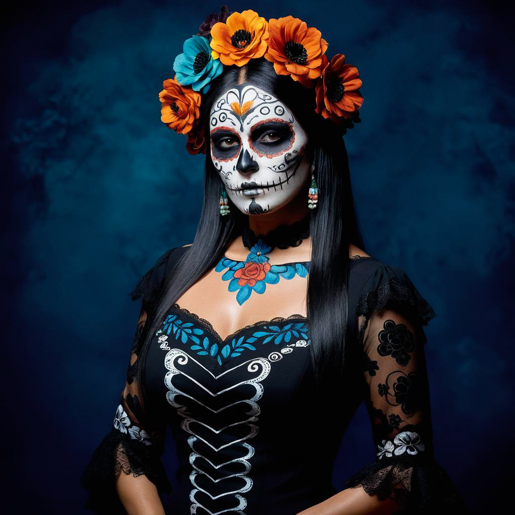 Serious Older Woman with Skull Face Paint