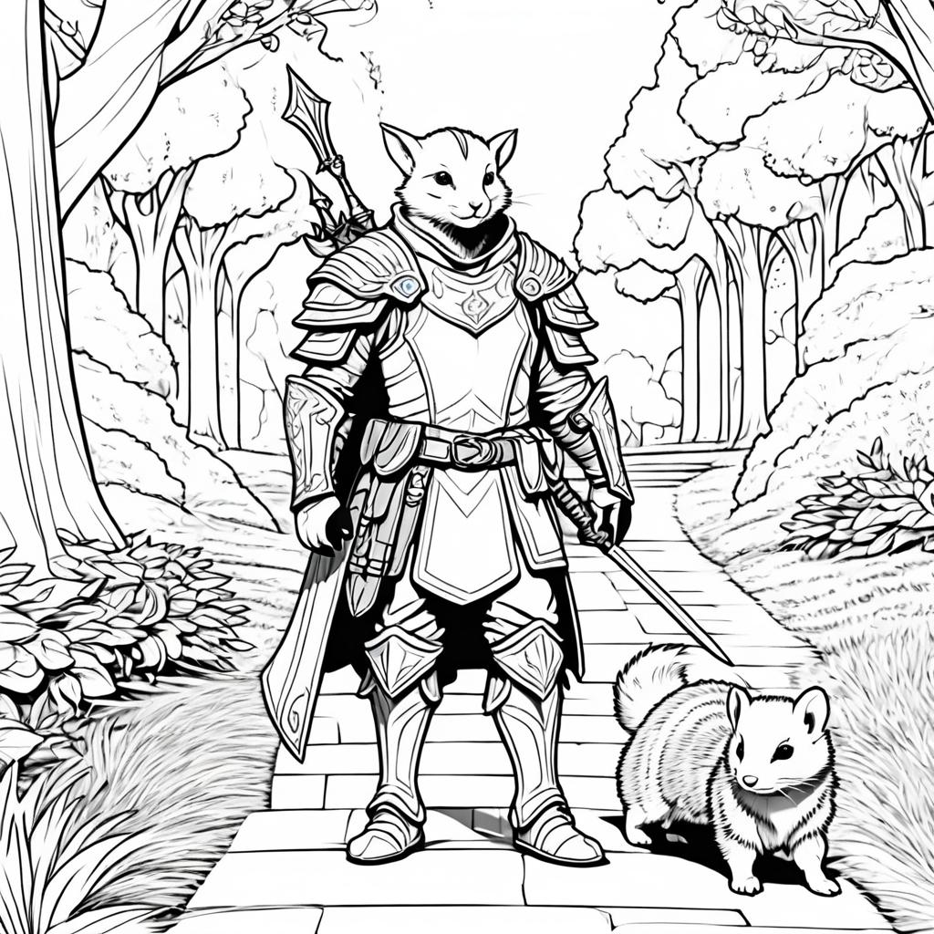 Armored Elf Walking a Ferret in Fantasy Park