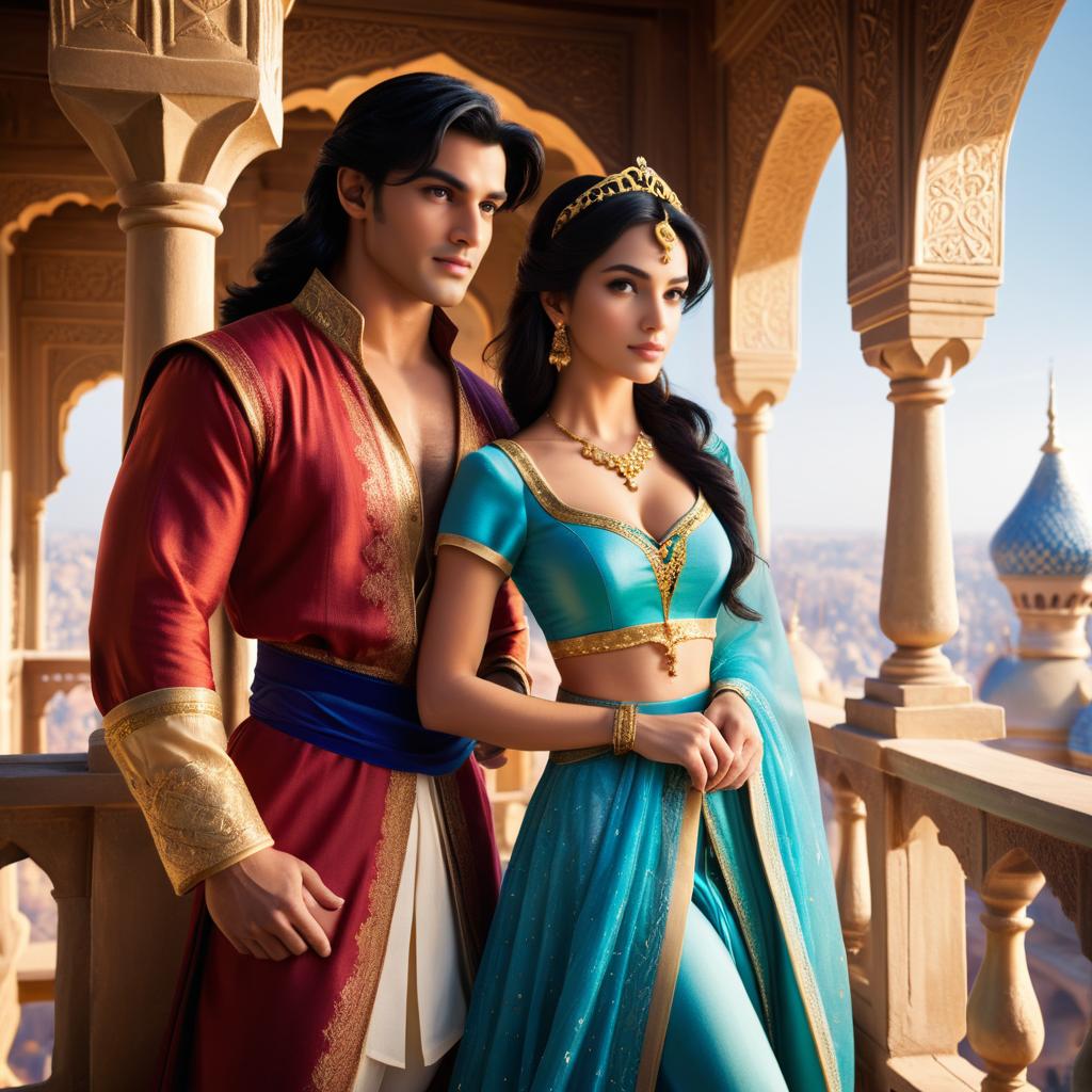 Jasmine and Aladdin on Castle Balcony