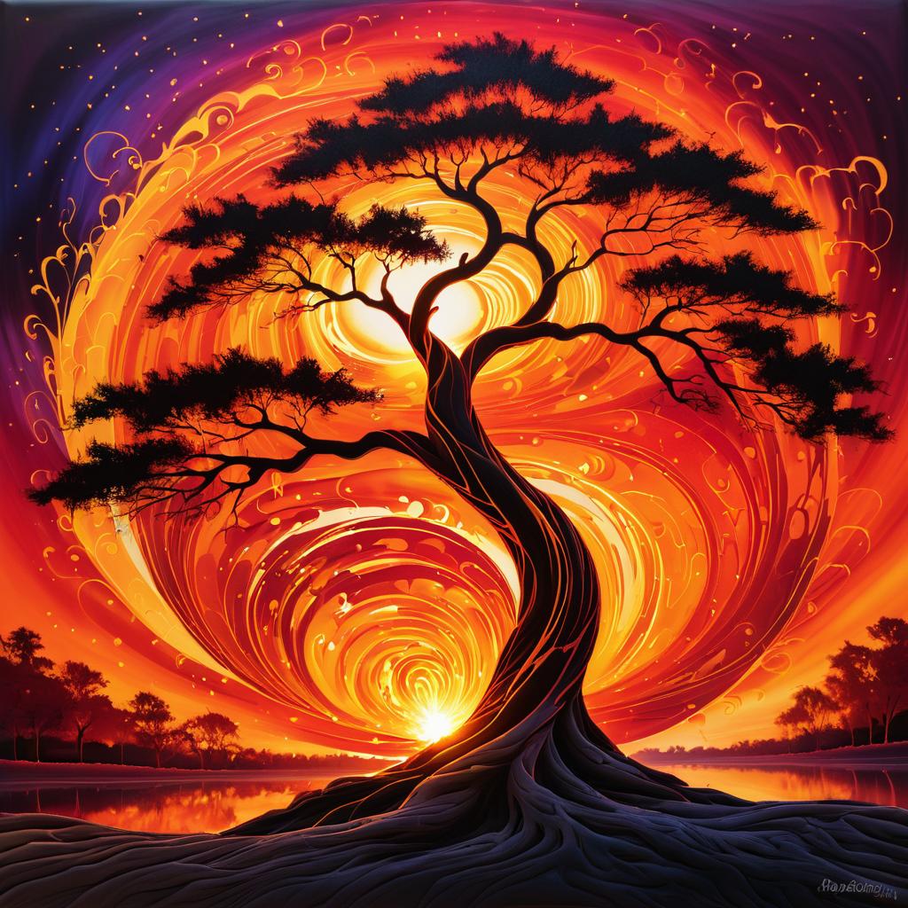 Enchanting Fire Painting of a Burning Tree