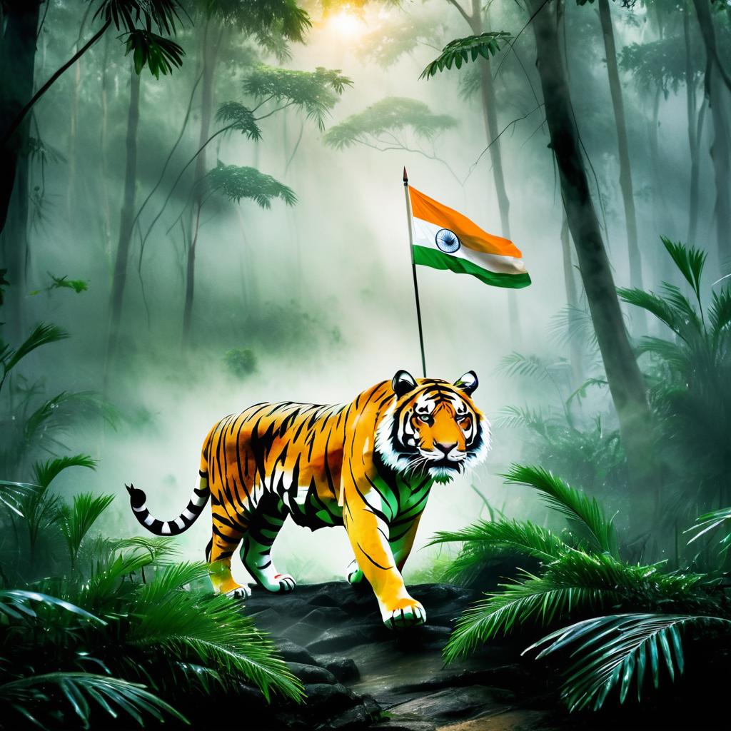 Majestic Tiger in Misty Jungle Scene