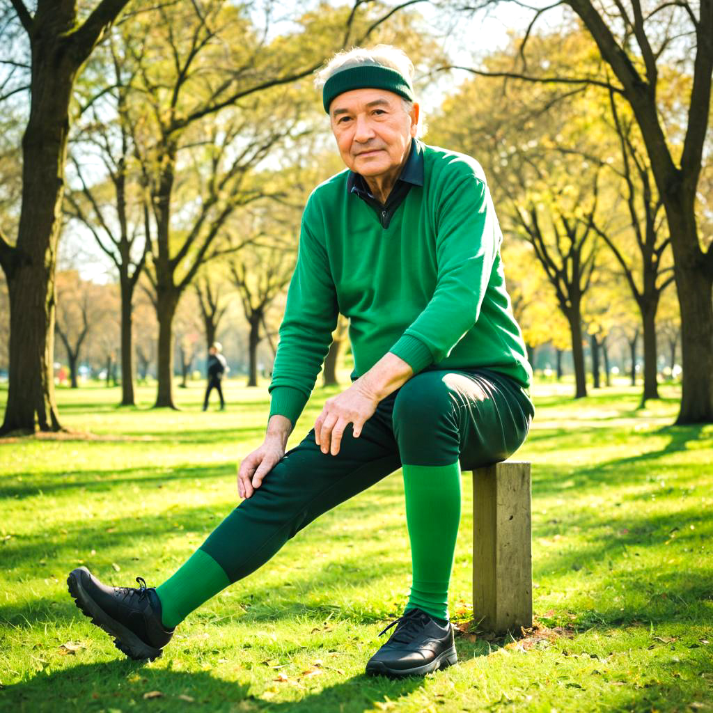 Elderly Man Stretching in Sunny Park