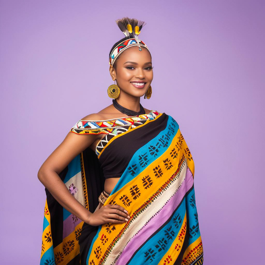 Proud Zulu Maiden in Colorful Shawl