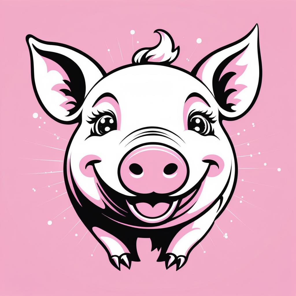 Joyful Pink Pig in Playful Line Art