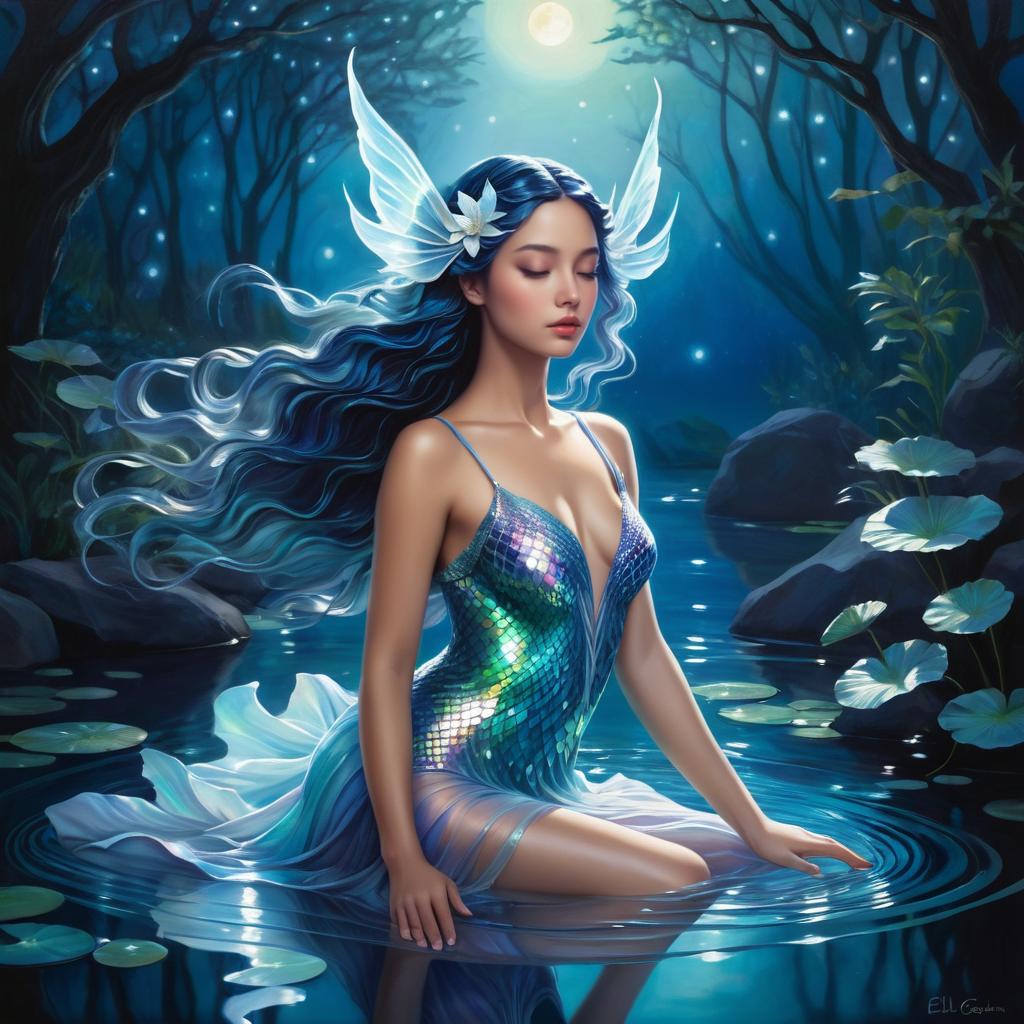 Ethereal Water Nymph in Moonlight